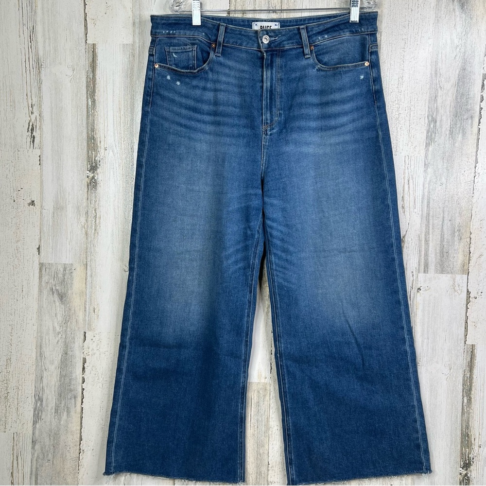 Paige Anessa Crop Wide-Leg Jeans Womens Plus Size 34 Denim Contemporary Raw Hem
